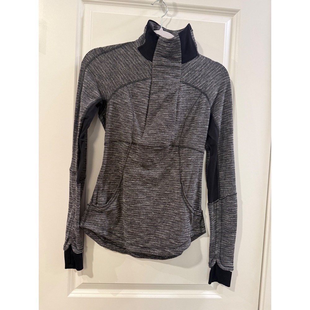 Lululemon Womens Space Dye Mock Neck Half Zip Pullover Gray Black Size 4